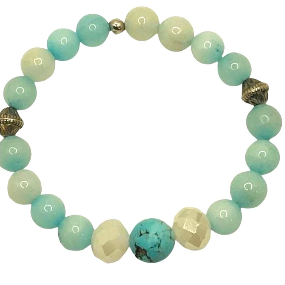 Bracelet Turquiose, Amazonite polished stone, faceted crystal stretchy bracelet.